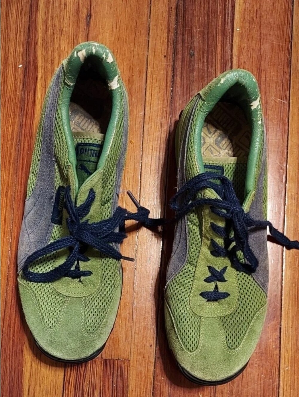 PUMA Anjan Retro Green/Blue Suede Track Sneakers Size 8 1/2  Men's